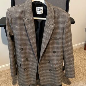 Zara womens Checkered Brown Blazer